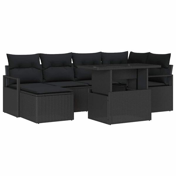 vidaXL Garten-Sofa-Set mit Speicher 7 pcs Schwarz Poly Rattan