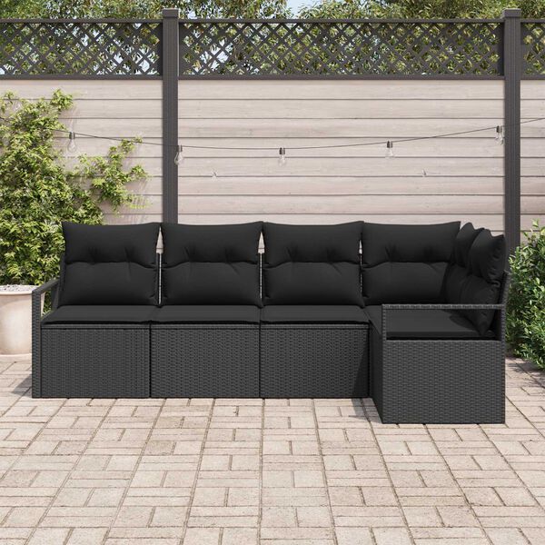 vidaXL Sofa Set mit Kissen mit Speicher 5 pcs Schwarz Poly-Rattan