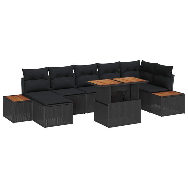 vidaXL Garten-Sofa-Set mit Speicher 8 pcs Schwarz Poly Rattan
