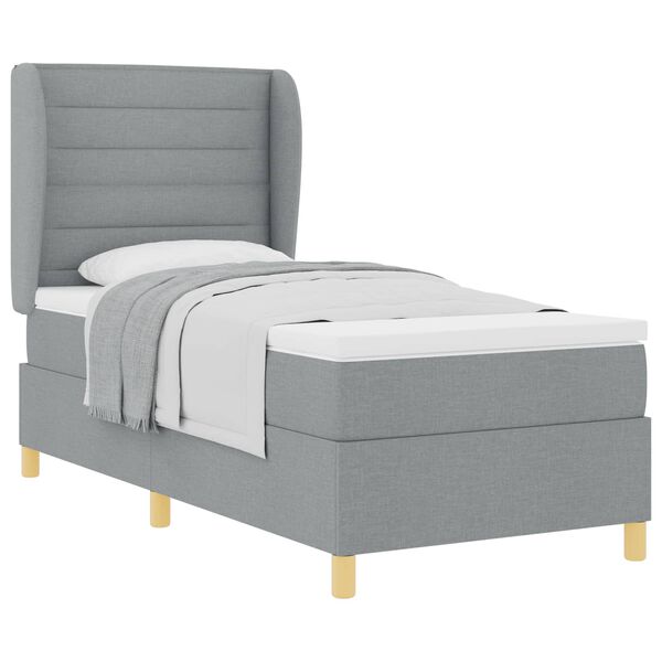 vidaXL Boxspringbett mit Matratze Hellgrau 190 x 90 cm Stoff