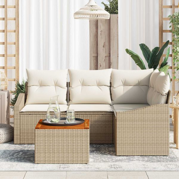 vidaXL Gartensofa-set mit Speicher 5 pcs Beige und Creme Poly-Rattan
