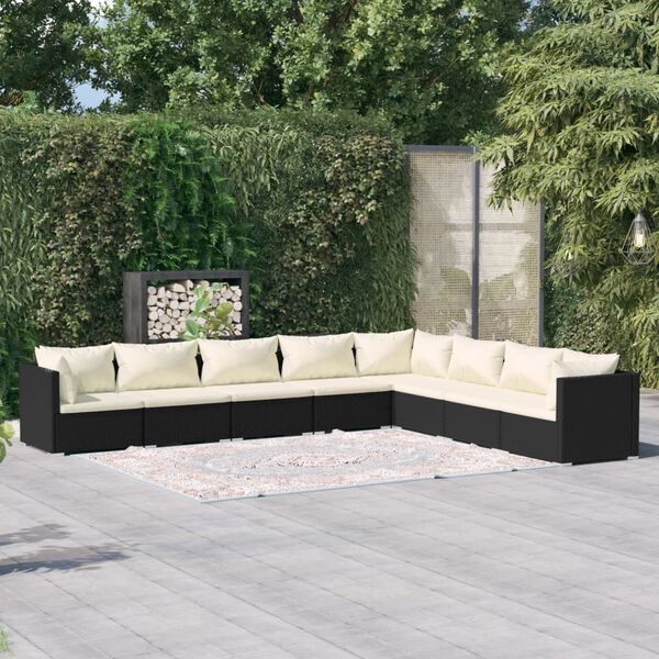 vidaXL 8-tlg. Garten-Lounge-Set mit Kissen Poly Rattan Schwarz
