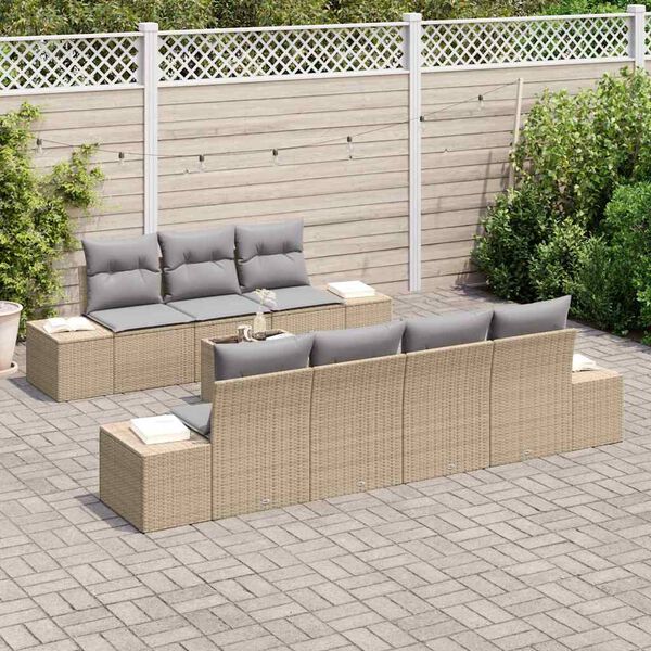 vidaXL Garten-Sofa-Set mit Kissen 8 pcs Beige und Grau Poly-Rattan