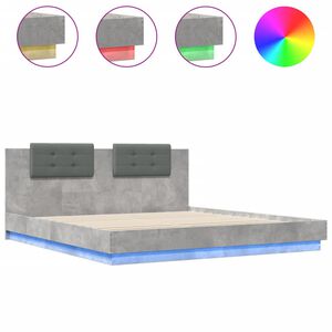 vidaXL Bettgestell mit Kopfteil und LED-Leuchten Betongrau 200x200 cm