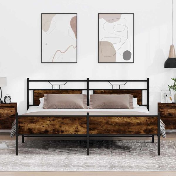 vidaXL Metallbett ohne Matratze Räuchereiche 200x200 cm