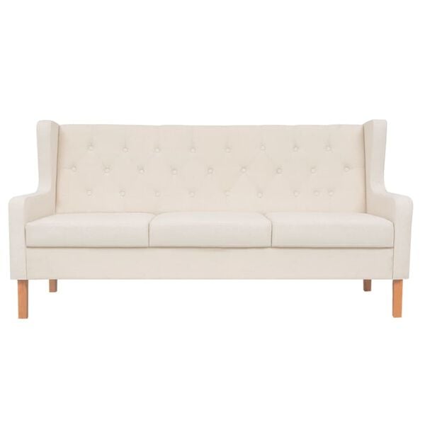 vidaXL Sofa 3-Sitzer Stoff Cremeweiß