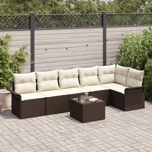 vidaXL Garten-Sofa-Set mit Kissen mit Speicher 7 pcs Braun Poly Rattan