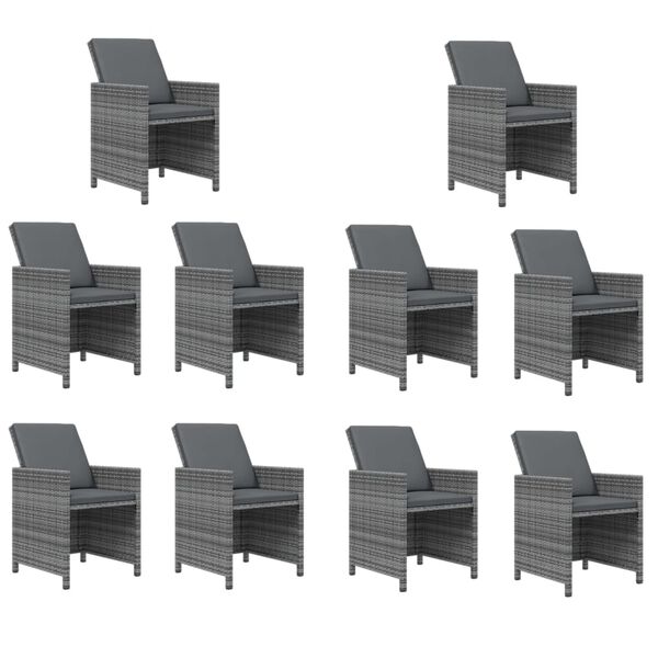 vidaXL 11-tlg. Garten-Essgruppe mit Auflagen Poly Rattan Grau