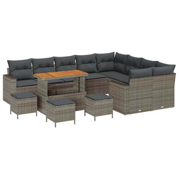 vidaXL Garten-Sofa-Set mit Kissen mit Speicher 13 pcs Grau