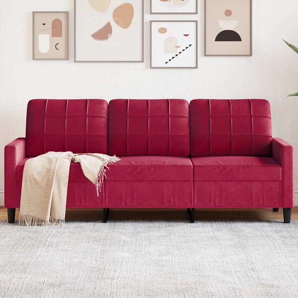 vidaXL 3-Sitzer-Sofa Weinrot 180 cm Samt