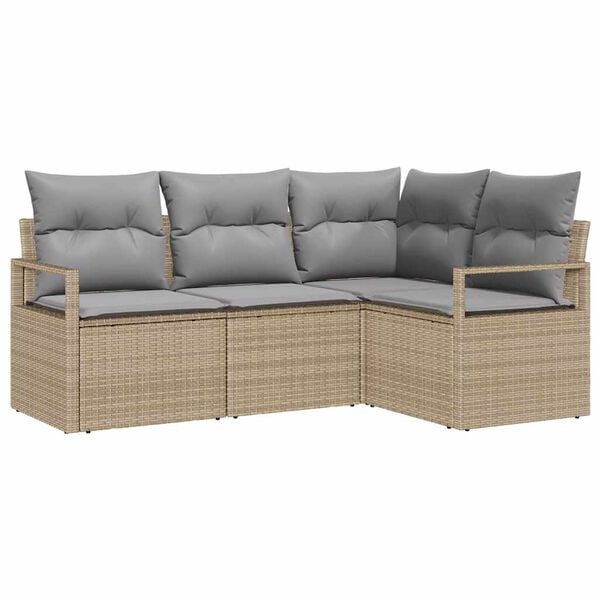 vidaXL Sofa Set mit Kissen 4 pcs Beige und Hellgrau Poly-Rattan
