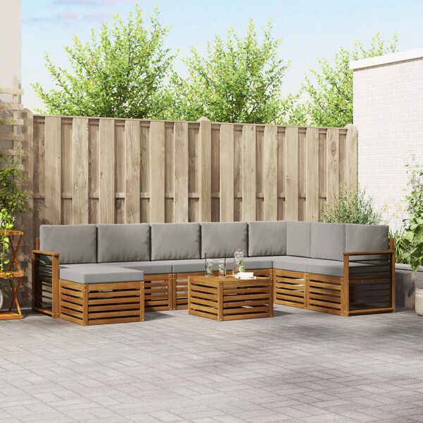 vidaXL Ecksofa Set 9 pcs Nat&uuml;rlich und Hellgrau Massivholz Akazie