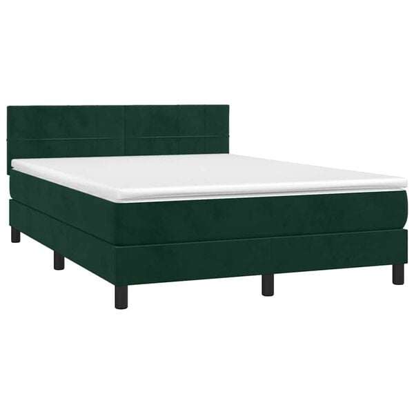 vidaXL Boxspringbett mit Matratze Dunkelgr&uuml;n 140x200 cm Samt