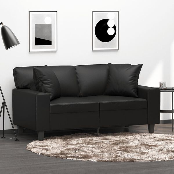 vidaXL 2-Sitzer-Sofa mit Kissen Schwarz 120 cm Kunstleder