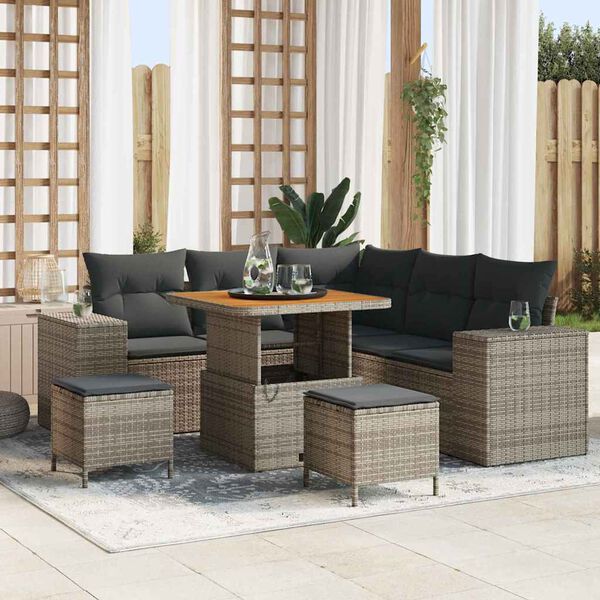 vidaXL Garten-Sofa-Set mit Kissen mit Speicher mit Kissen 8 pcs Grau