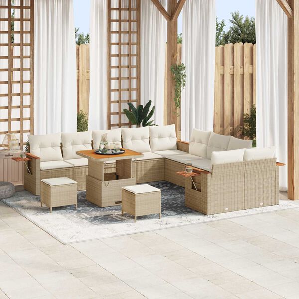 vidaXL Gartensofa-set mit Kissen 17 pcs Beige und Creme Poly-Rattan