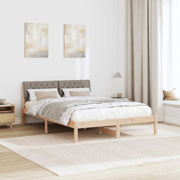 vidaXL Bettgestell Braun und Taupe 135 x 190 cm Massivholz Kiefer
