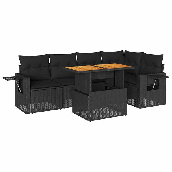 vidaXL 6-tlg. Garten-Sofagarnitur mit Kissen Schwarz Poly Rattan