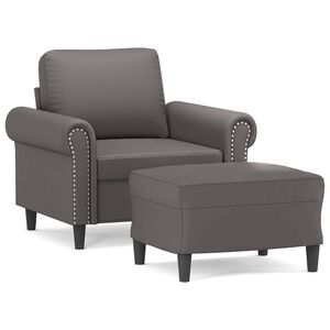 vidaXL Sessel mit Hocker Grau 60 cm Kunstleder