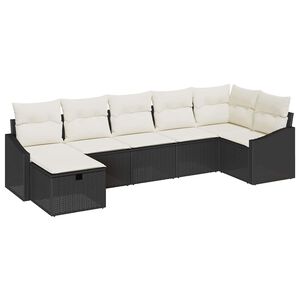 vidaXL Sofa Set mit Kissen mit Speicher 7 pcs Schwarz Poly-Rattan