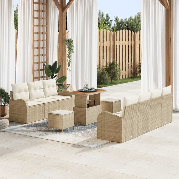vidaXL Gartensofa-set mit Kissen 10 pcs Beige Poly-Rattan