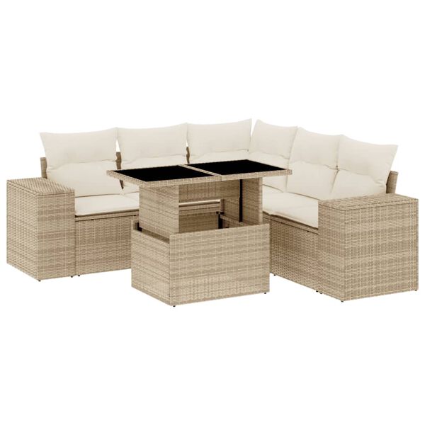 vidaXL 6-tlg. Garten-Sofagarnitur mit Kissen Beige Poly Rattan