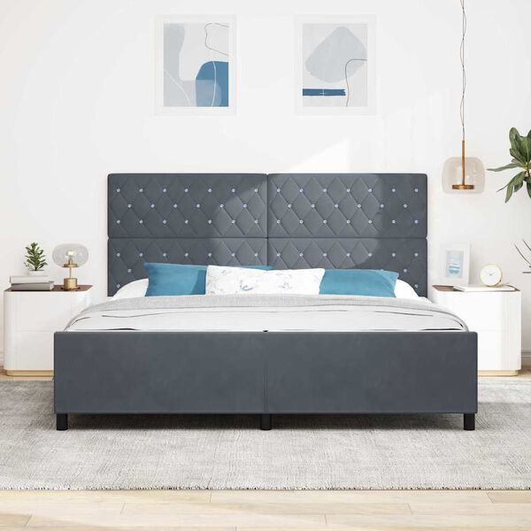 vidaXL Boxspringbett mit Kopfteil Dunkelgrau 200 x 200 cm Samt
