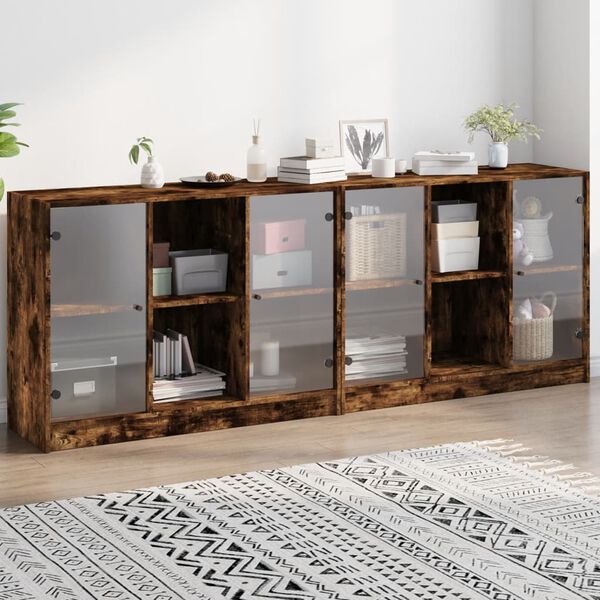 vidaXL B&uuml;cherschrank mit T&uuml;ren R&auml;uchereiche 204x37x75 cm Holzwerkstoff