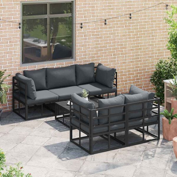 vidaXL Garten-Sofa-Set mit Kissen 6 pcs Schwarz Aluminium