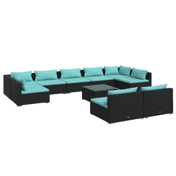 vidaXL 10-tlg. Garten-Lounge-Set mit Kissen Schwarz Poly Rattan