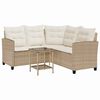 vidaXL Gartensofa in L-Form mit Tisch und Kissen Beige Poly Rattan