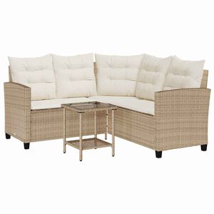 vidaXL Gartensofa in L-Form mit Tisch und Kissen Beige Poly Rattan