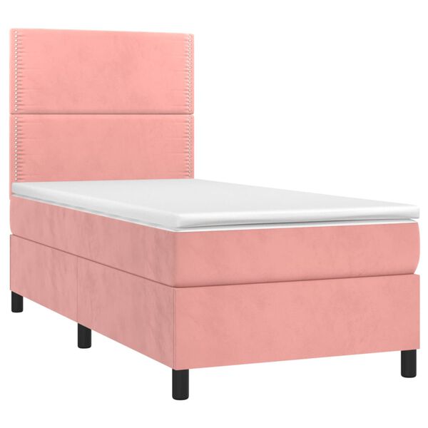 vidaXL Boxspringbett mit Matratze & LED Rosa 90x190 cm Samt