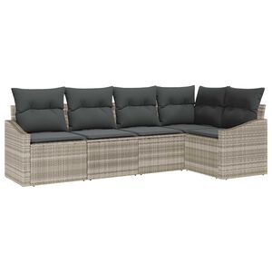 vidaXL Sofa Set mit Kissen 5 pcs Hellgrau Poly-Rattan