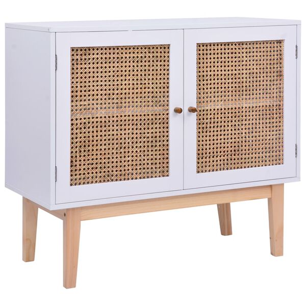 vidaXL Sideboard Wei&szlig; 88,5x40x80 cm MDF und Rattan