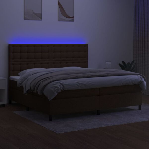 vidaXL Boxspringbett mit Matratze & LED Dunkelbraun 200x200 cm Stoff