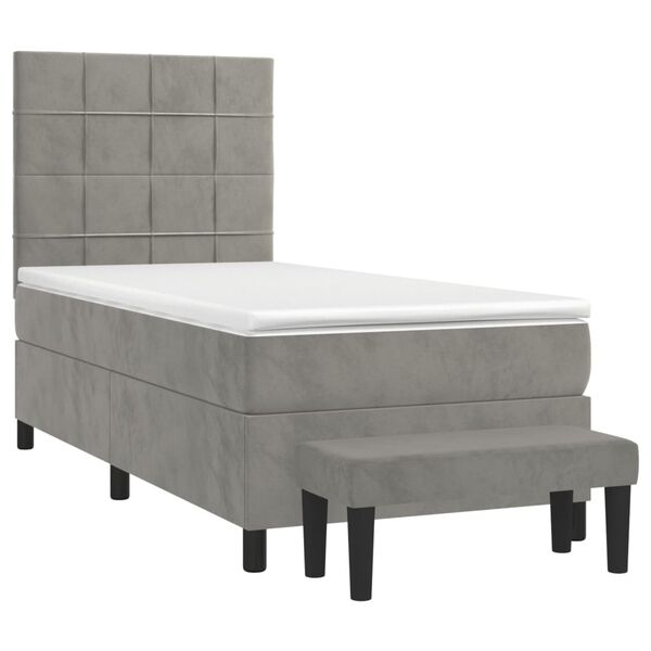 vidaXL Boxspringbett mit Matratze Hellgrau 80x200 cm Samt