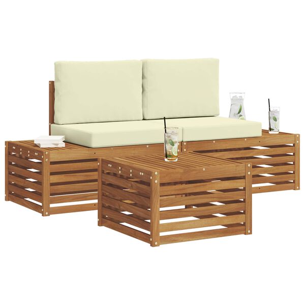 vidaXL Outdoor-Sofagarnitur mit Kissen 3 St&uuml;ck Natur und Creme