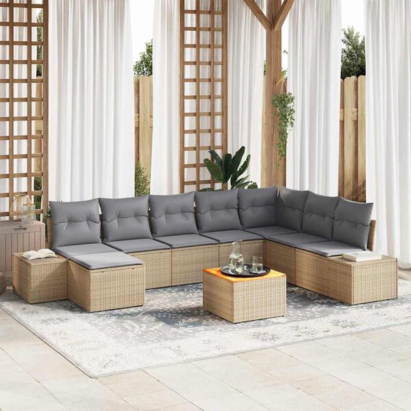 vidaXL Garten-Sofa-Set mit Kissen 9 pcs Beige Poly Rattan