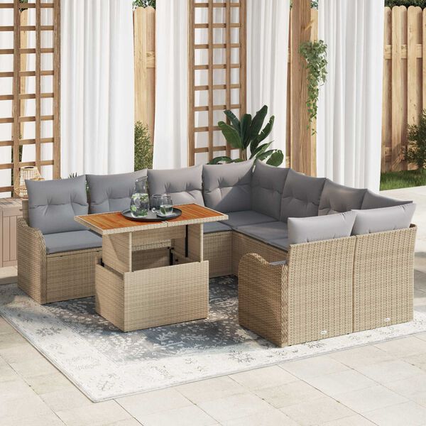 vidaXL Garten-Sofa-Set mit Speicher 9 pcs Beige Poly Rattan