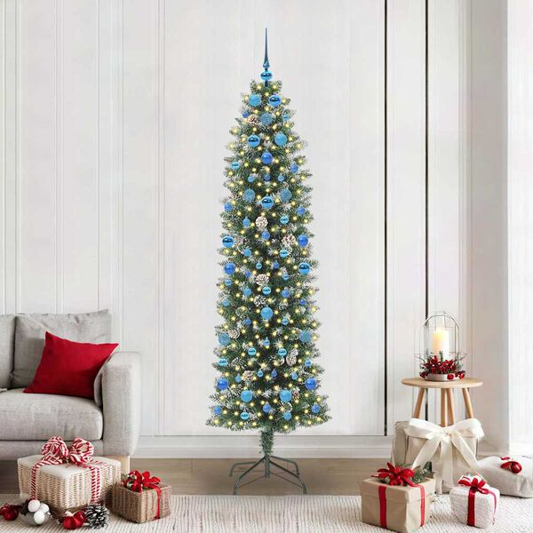 vidaXL K&uuml;nstlicher schlanker Weihnachtsbaum Gr&uuml;n und Wei&szlig; 210 cm