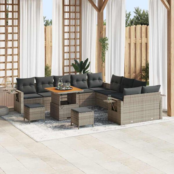 vidaXL Gartensofa-set mit Kissen mit Speicher 13 pcs Grau Poly-Rattan