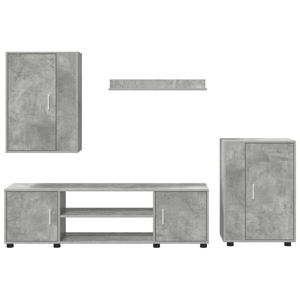 vidaXL TV-Schrankset Wandmontiert 4 pcs Beton Grau Holzwerkstoff