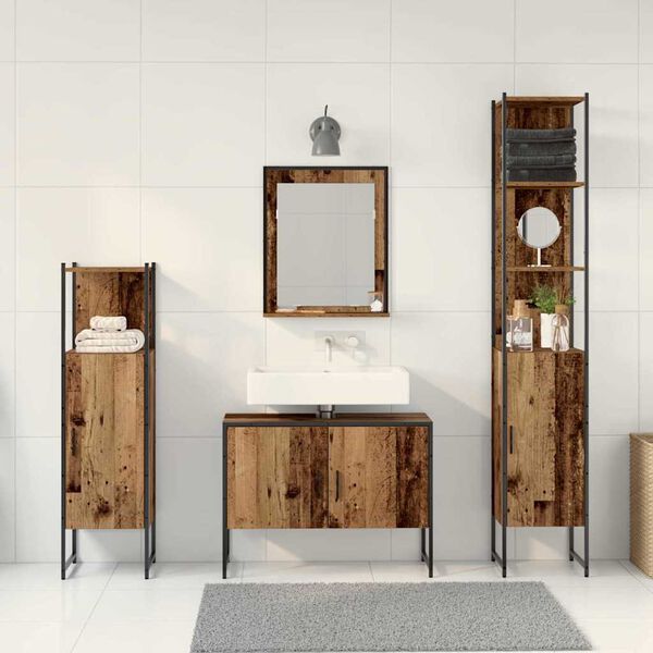 vidaXL Badezimmerm&ouml;bel-Set mit Regal mit T&uuml;r 4 pcs Braun Holzwerkstoff