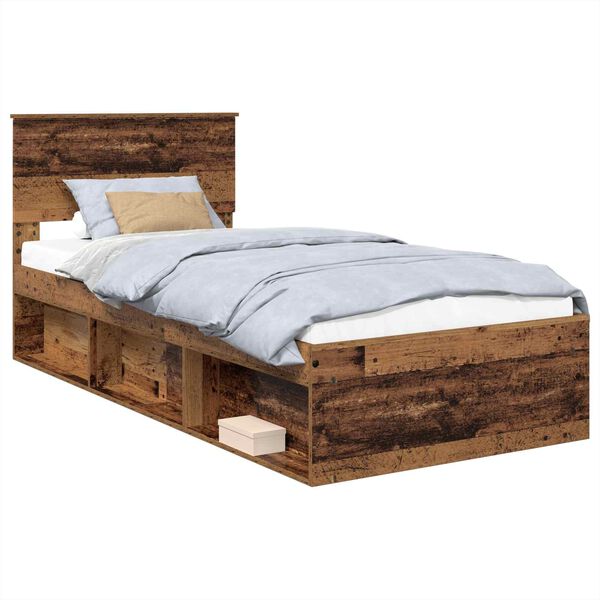 vidaXL Bettrahmen mit Kopfteil Altholz 100 x 200 cm Holzwerkstoff