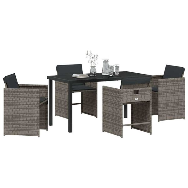 vidaXL Garten Essgruppe 5 pcs Grau Poly-Rattan