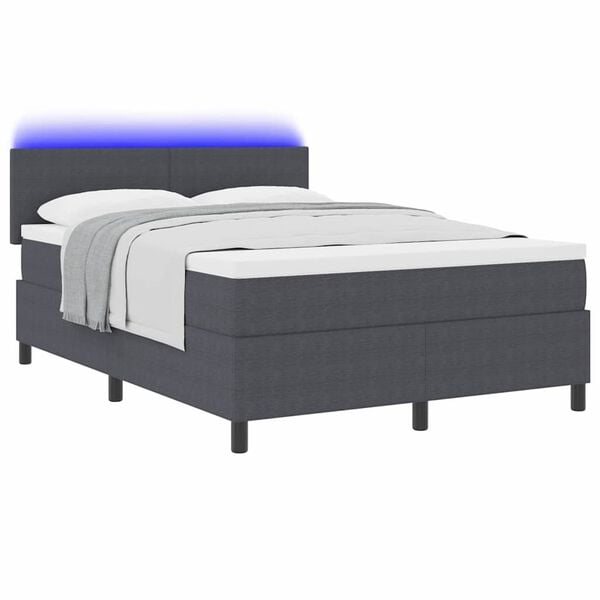 vidaXL LED Boxspringbett Dunkelgrau und Wei&szlig; 140 x 190 cm Cordstoff