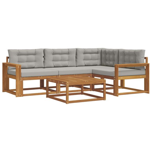 vidaXL Outdoor-Sofagarnitur mit Kissen 5 pcs Nat&uuml;rlich und Hellgrau