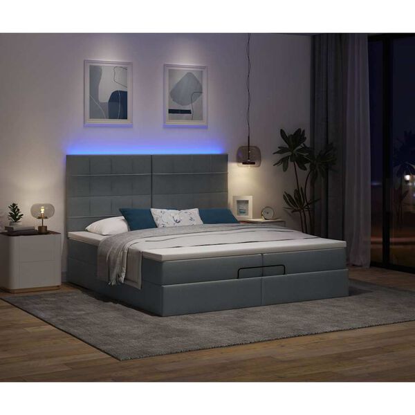 vidaXL Ottoman-Bett mit Matratzen & LEDs Dunkelgrau 200x200 cm Stoff