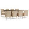 vidaXL 9-tlg. Garten-Essgruppe mit Kissen Beige Poly Rattan